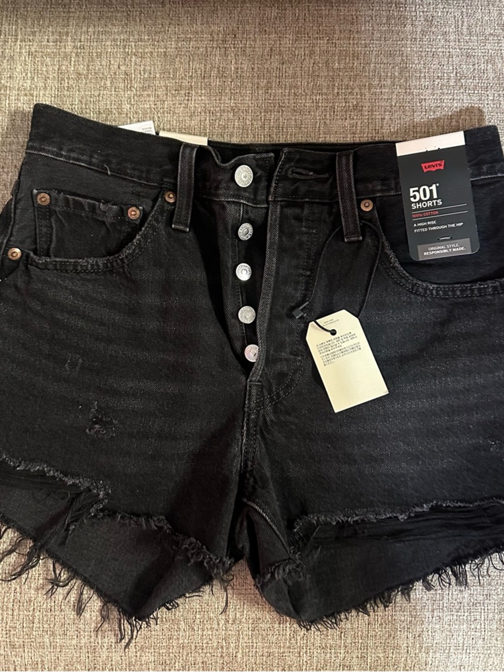 Levi's Black 501 Button-Fly Cutoff Denim Shorts